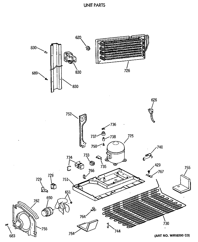 UNIT PARTS Diagram and Parts List for TBT18JATERAD  General Electric Refrigerator