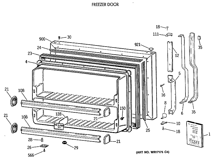 FREEZER DOOR Diagram and Parts List for TBT21JATERAD  General Electric Refrigerator