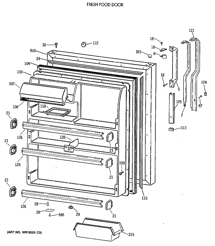 FRESH FOOD DOOR Diagram and Parts List for TBT21JATERAD  General Electric Refrigerator