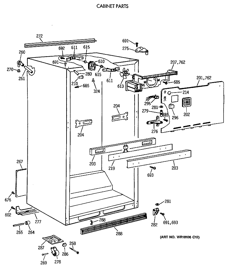 CABINET PARTS Diagram and Parts List for TBT21JATERAD  General Electric Refrigerator