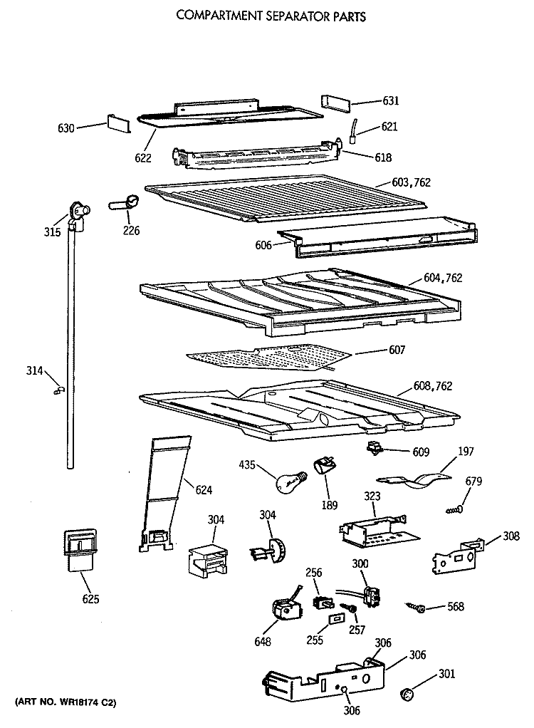 COMPARTMENT SEPARATOR PARTS Diagram and Parts List for TBT21JATERAD  General Electric Refrigerator