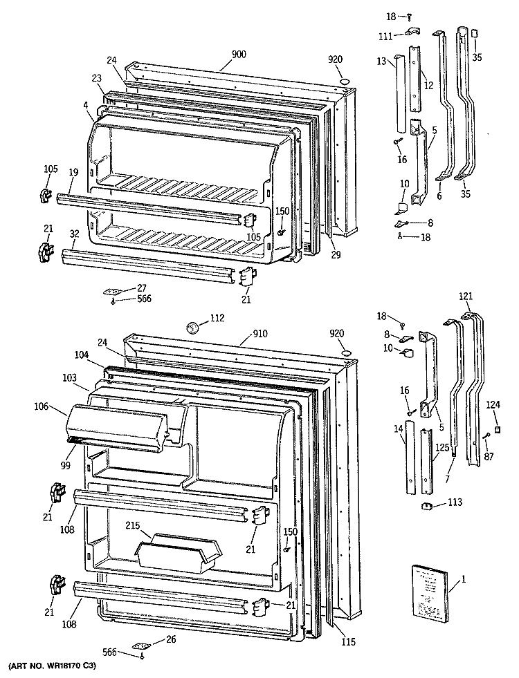 Section Diagram and Parts List for TBX14DATDRWH  General Electric Refrigerator