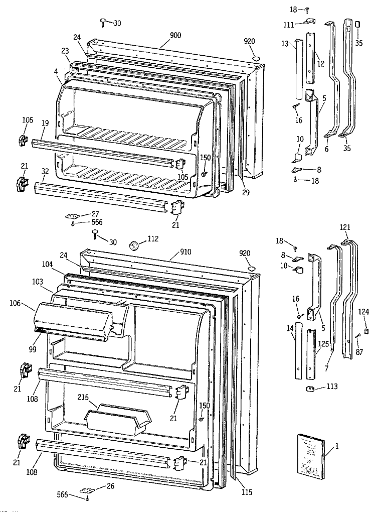 Section Diagram and Parts List for TBX14DATBRWH  General Electric Refrigerator