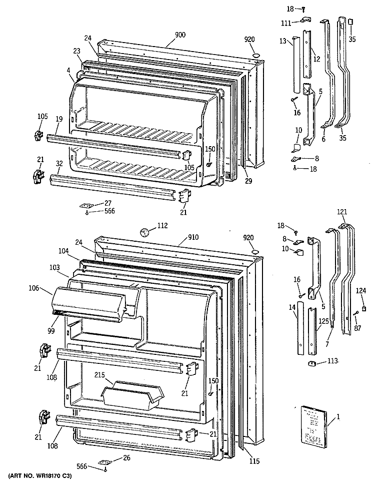 Section Diagram and Parts List for TBX16DATDRAD  General Electric Refrigerator