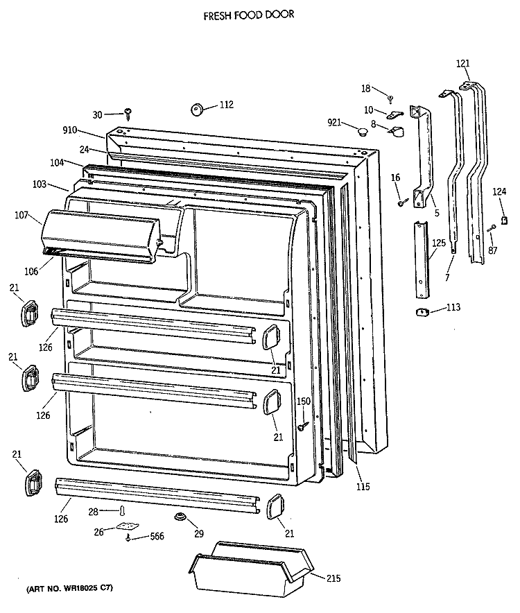 FRESH FOOD DOOR Diagram and Parts List for TBX21NITMRAD  General Electric Refrigerator