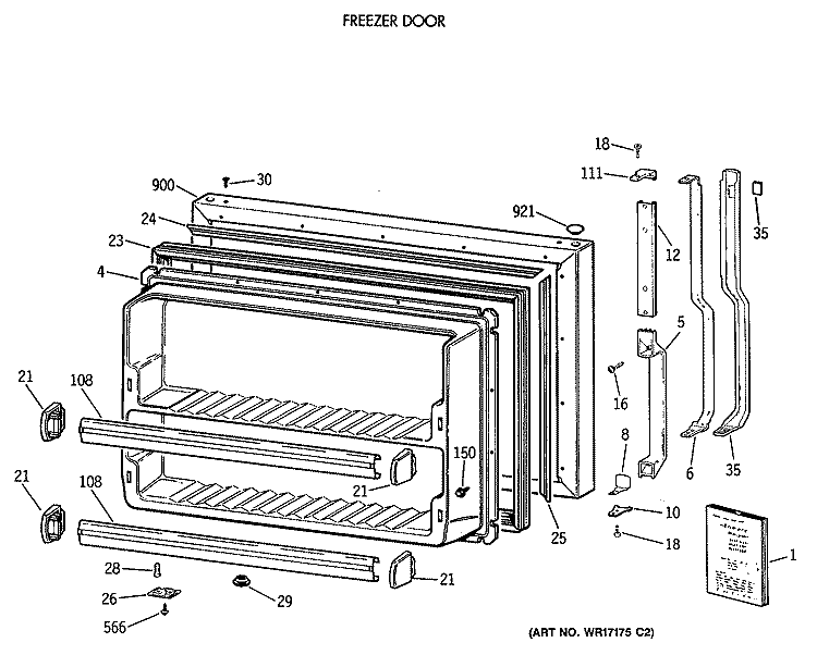 FREEZER DOOR Diagram and Parts List for TBE18DATNRAD  General Electric Refrigerator