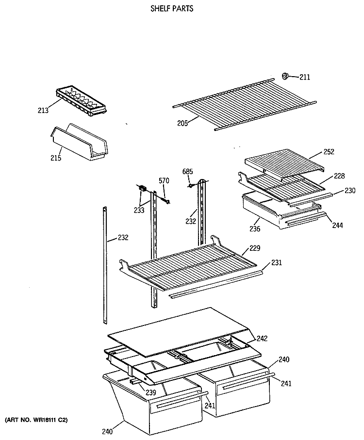 SHELF PARTS Diagram and Parts List for TBE18DATNRAD  General Electric Refrigerator