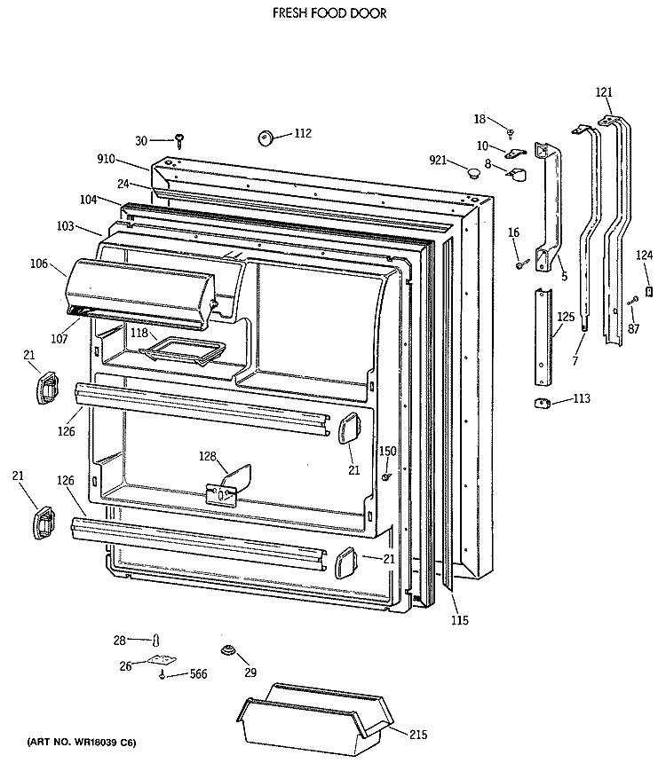 FRESH FOOD DOOR Diagram and Parts List for TBE18JATNRWH  General Electric Refrigerator