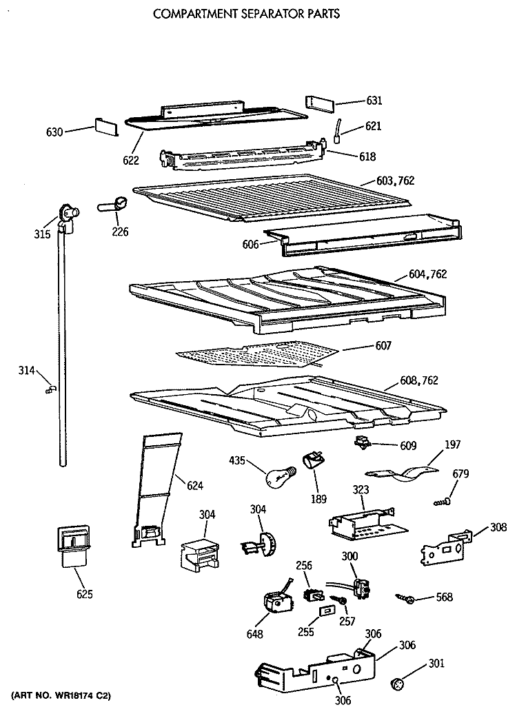 COMPARTMENT SEPARATOR PARTS Diagram and Parts List for TBE18JATNRWH  General Electric Refrigerator