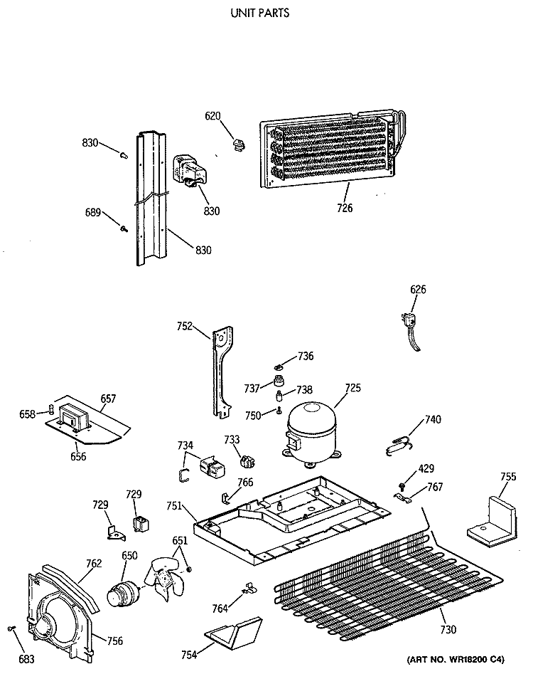 UNIT PARTS Diagram and Parts List for TBE18JATNRWH  General Electric Refrigerator