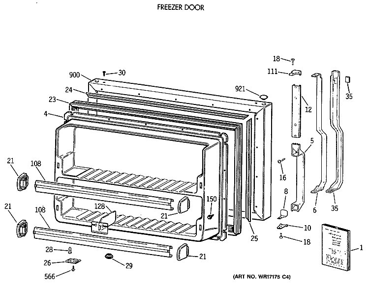FREEZER DOOR Diagram and Parts List for TBE21JATNRAD  General Electric Refrigerator