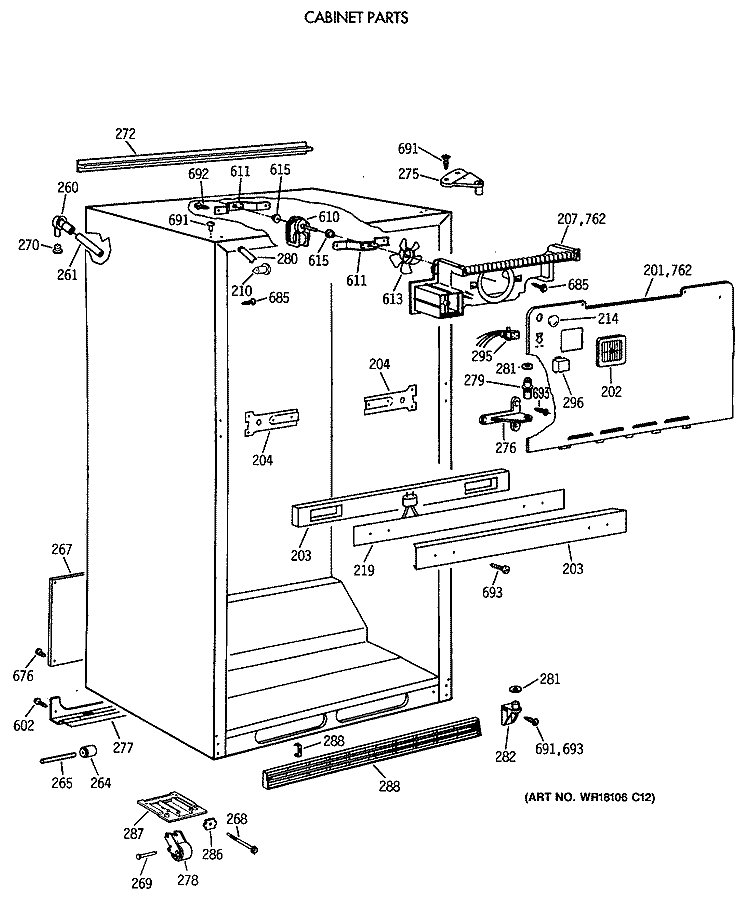 CABINET PARTS Diagram and Parts List for TBE21JATNRAD  General Electric Refrigerator