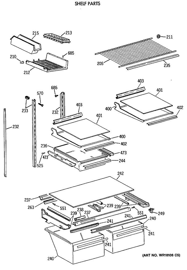 SHELF PARTS Diagram and Parts List for TBE21JATNRAD  General Electric Refrigerator