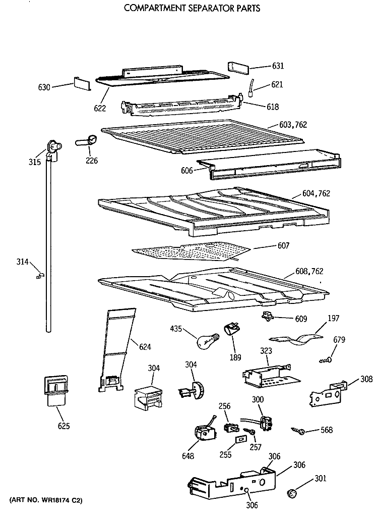COMPARTMENT SEPARATOR PARTS Diagram and Parts List for TBE21JATNRAD  General Electric Refrigerator