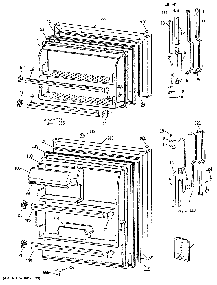 Section Diagram and Parts List for TBE14DATDRWH  General Electric Refrigerator