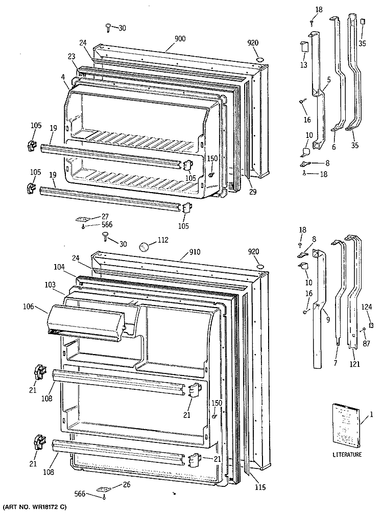 Section Diagram and Parts List for TBE16SATBRWH  General Electric Refrigerator