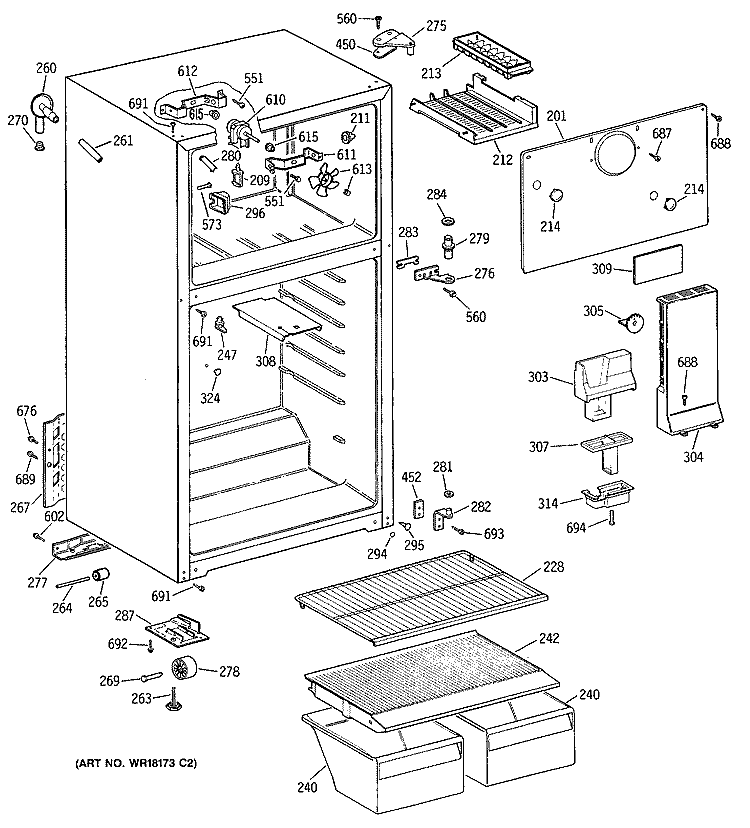 Section Diagram and Parts List for TBE16SATBRWH  General Electric Refrigerator