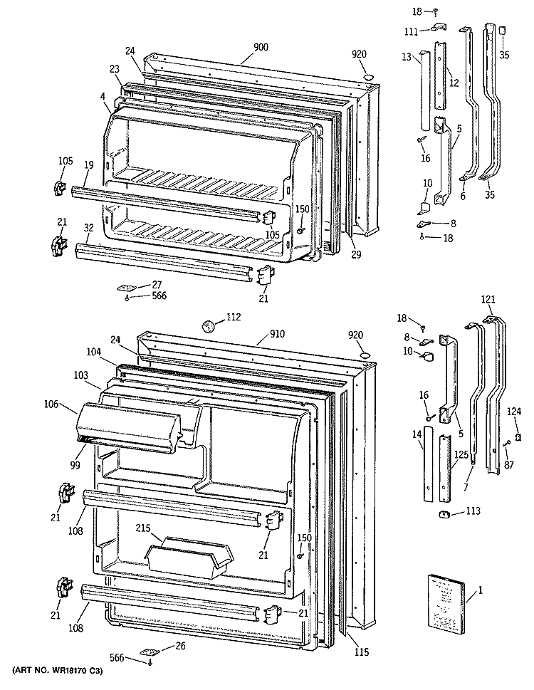 Section Diagram and Parts List for TBE16DATDRWH  General Electric Refrigerator