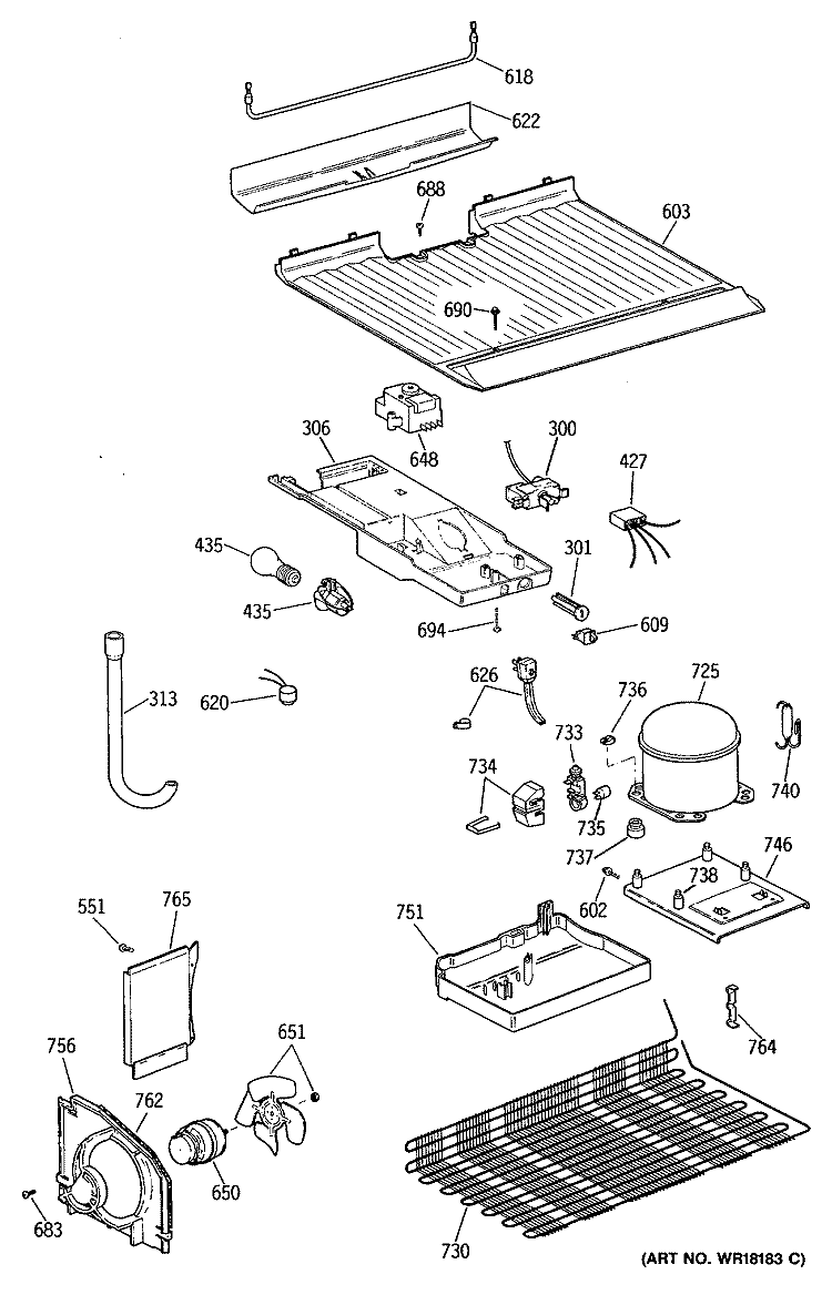 Section Diagram and Parts List for TBX18ZATDRWH  General Electric Refrigerator