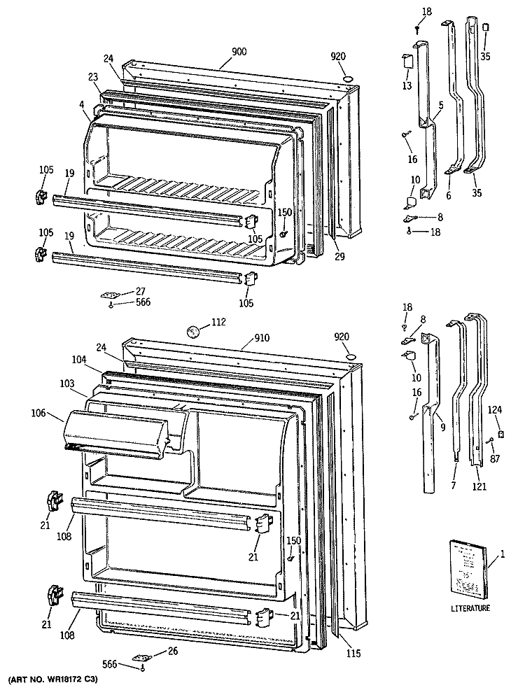 Section Diagram and Parts List for TBX16SAXDRAD  General Electric Refrigerator