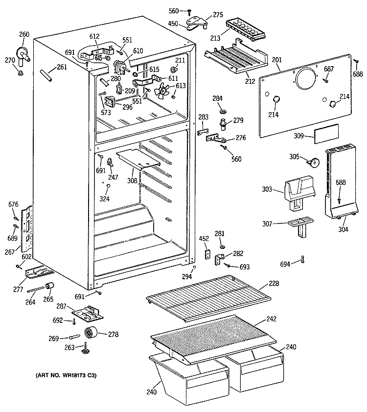 Section Diagram and Parts List for TBX16SAXDRAD  General Electric Refrigerator