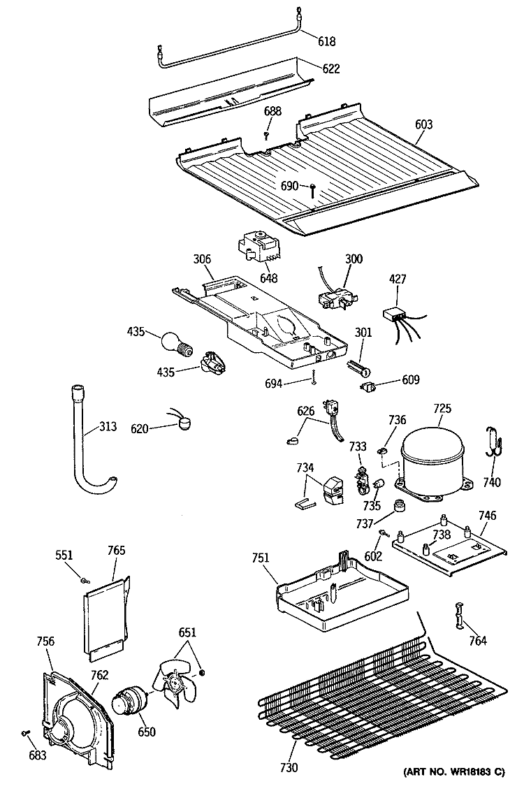 Section Diagram and Parts List for TBX16SAXDRAD  General Electric Refrigerator