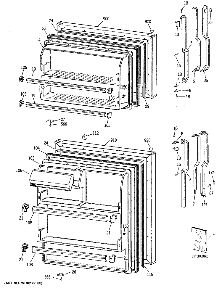 Section Diagram and Parts List for TBX16SIXDRAD  General Electric Refrigerator