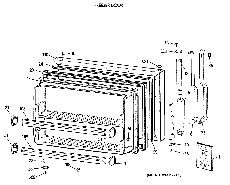FREEZER DOOR Diagram and Parts List for TBX18JISYRWH  General Electric Refrigerator