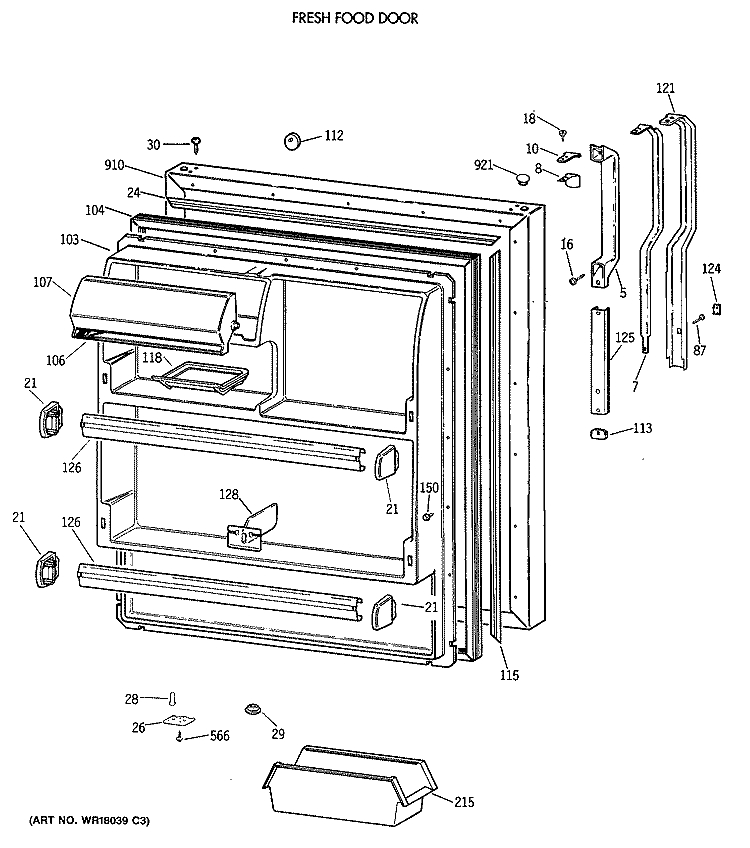 FRESH FOOD DOOR Diagram and Parts List for TBX18JISYRWH  General Electric Refrigerator