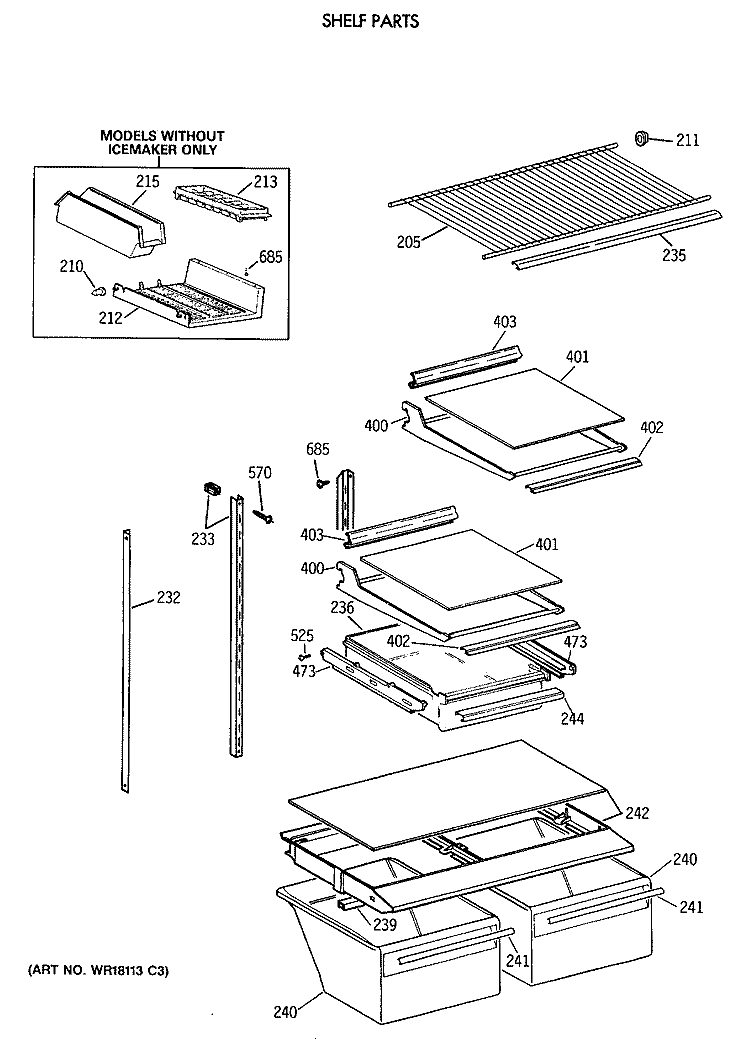 SHELF PARTS Diagram and Parts List for TBX18JISYRWH  General Electric Refrigerator