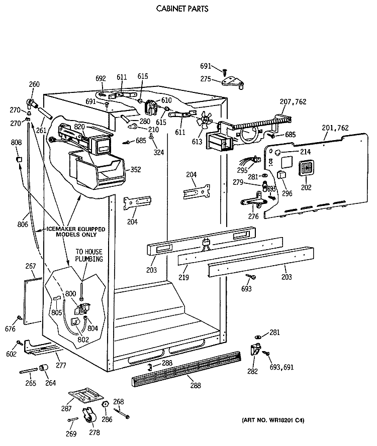 CABINET PARTS Diagram and Parts List for TBX24JISYRWH  General Electric Refrigerator