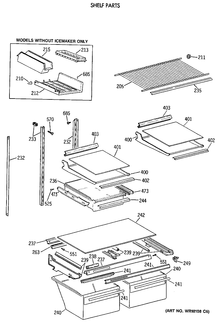SHELF PARTS Diagram and Parts List for TBX24JISYRWH  General Electric Refrigerator