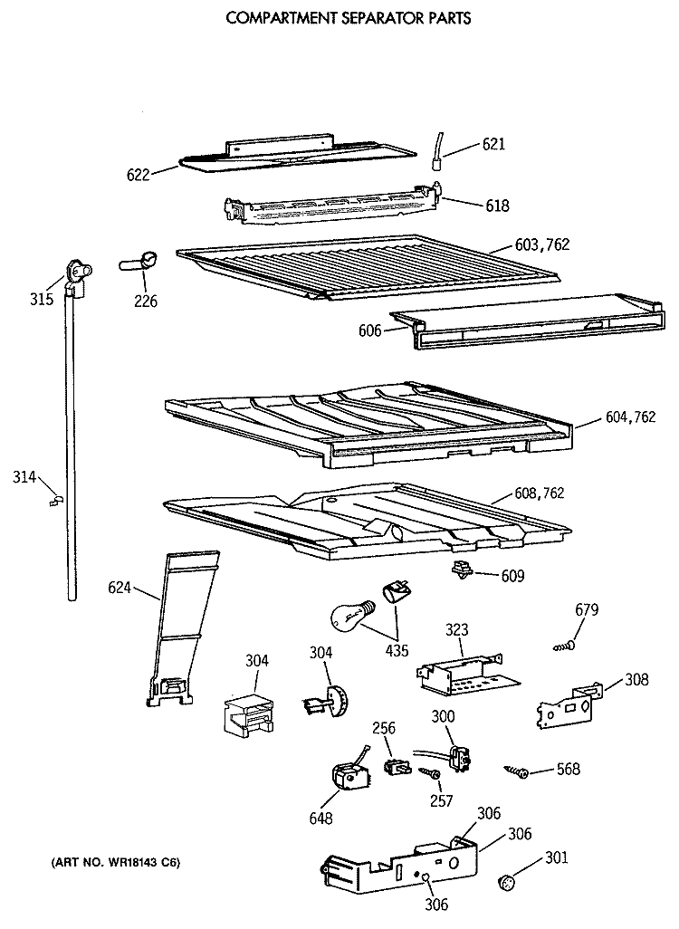 COMPARTMENT SEPARATOR PARTS Diagram and Parts List for TBX24JISYRWH  General Electric Refrigerator