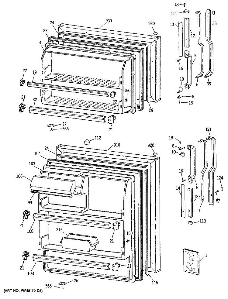 Section Diagram and Parts List for TBX14DATGRWH  General Electric Refrigerator
