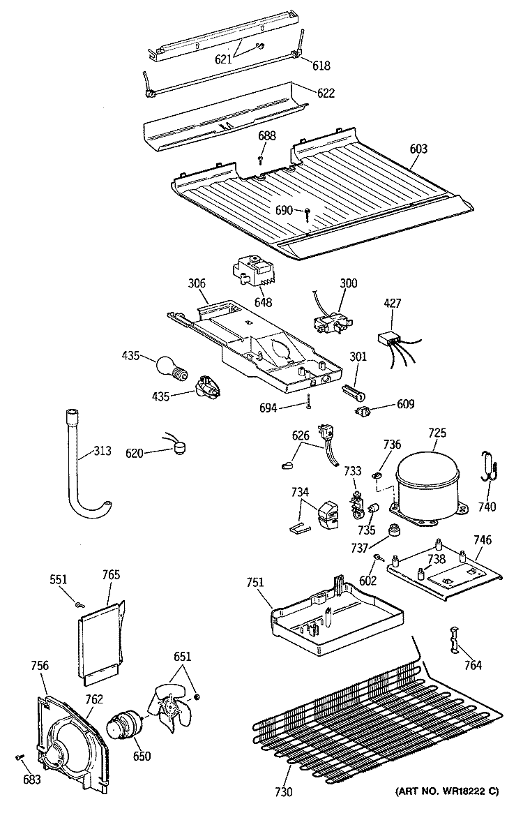 Section Diagram and Parts List for TBX14DATGRWH  General Electric Refrigerator