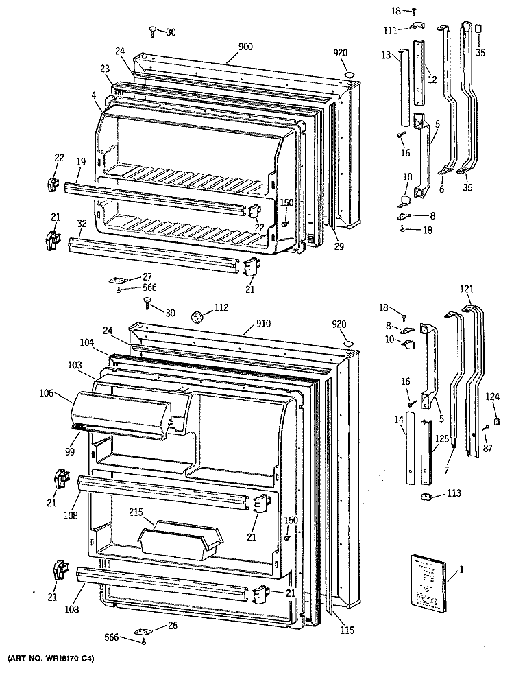 Section Diagram and Parts List for TBX16JATDRWH  General Electric Refrigerator