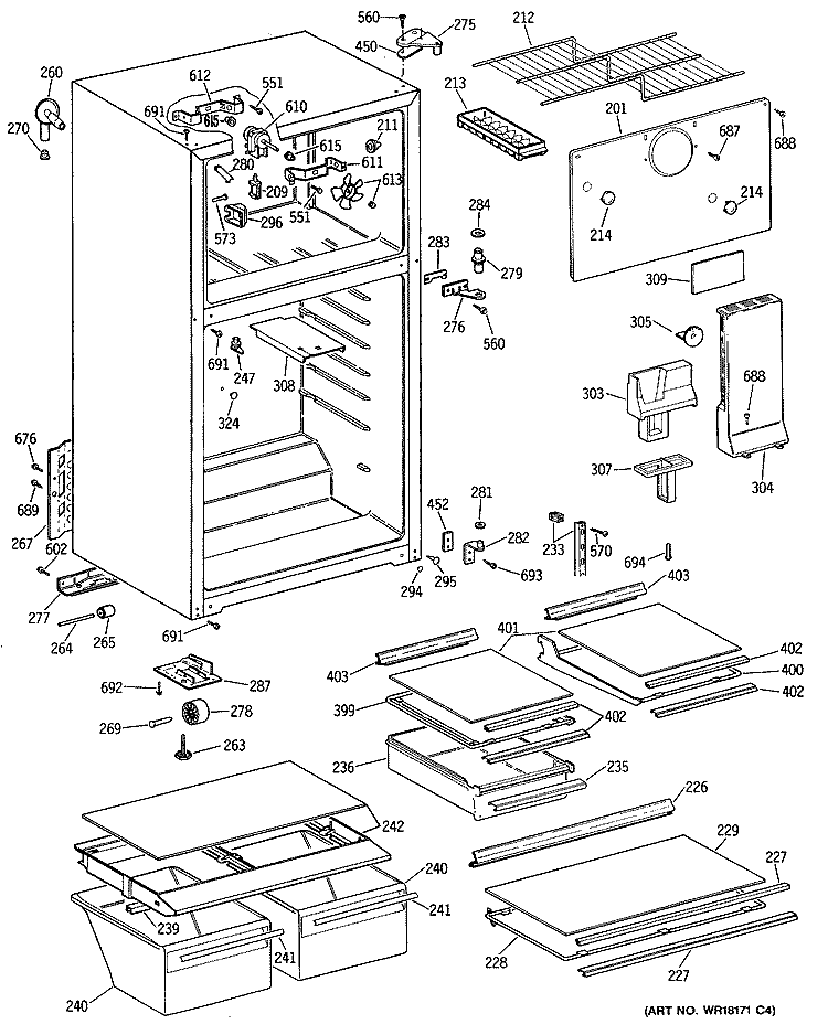 Section Diagram and Parts List for TBX16JATDRWH  General Electric Refrigerator