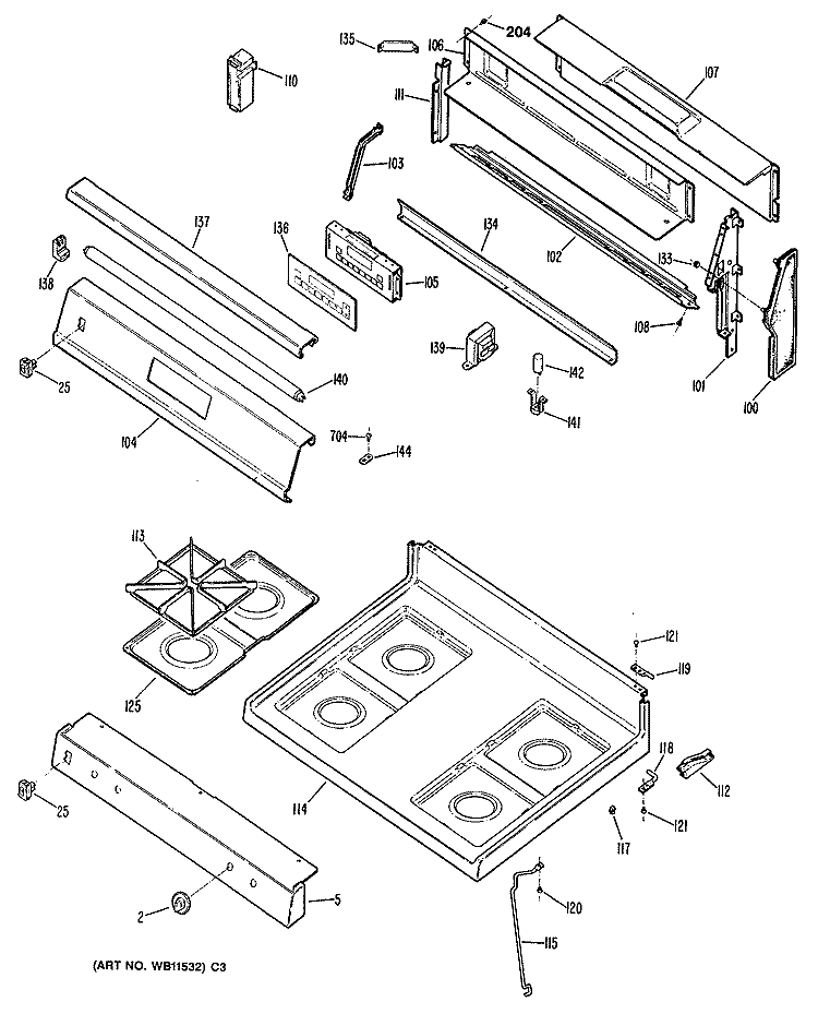 Section Diagram and Parts List for JGBP26GEN7  General Electric Range