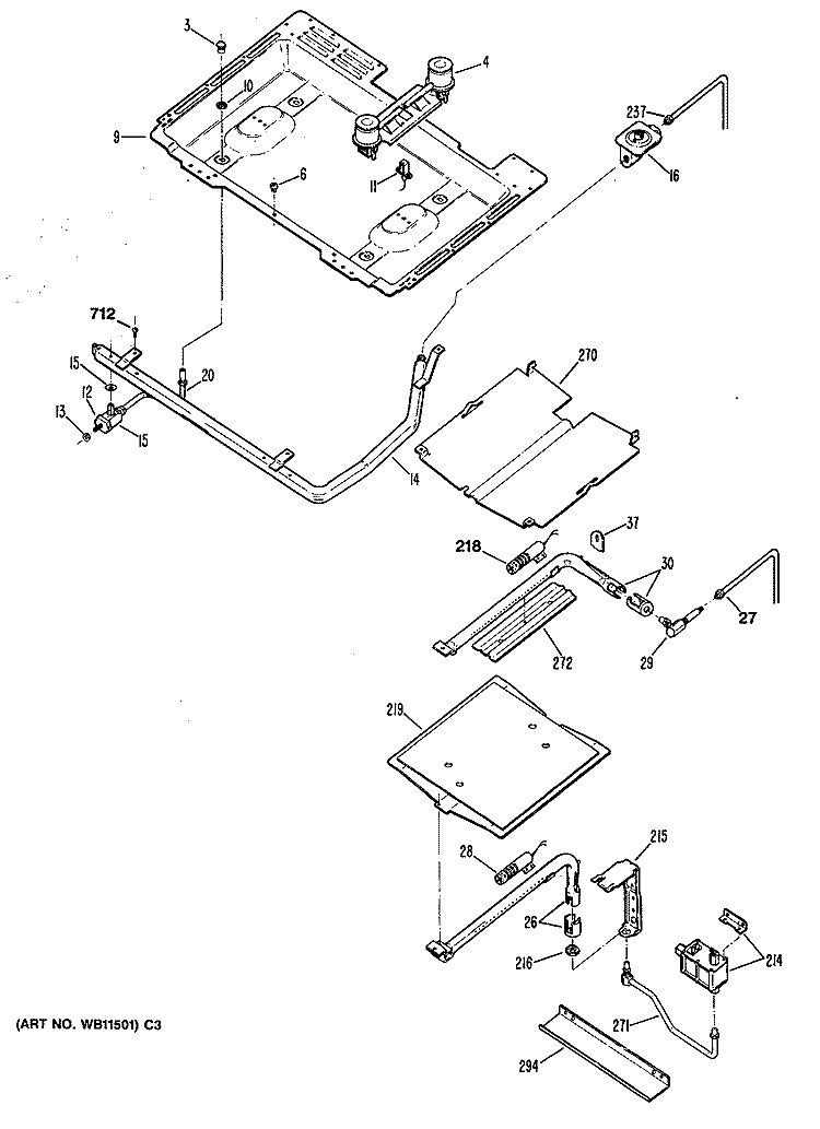 Section Diagram and Parts List for JGBP24GEN7  General Electric Range