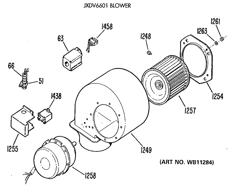 JXDV6601 BLOWER Diagram and Parts List for ZGU661ES2WG  General Electric Cooktop