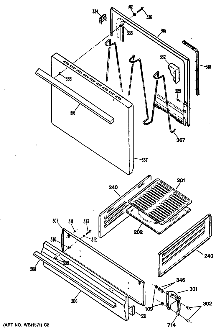 Section Diagram and Parts List for JGBS03PV1AD  General Electric Range