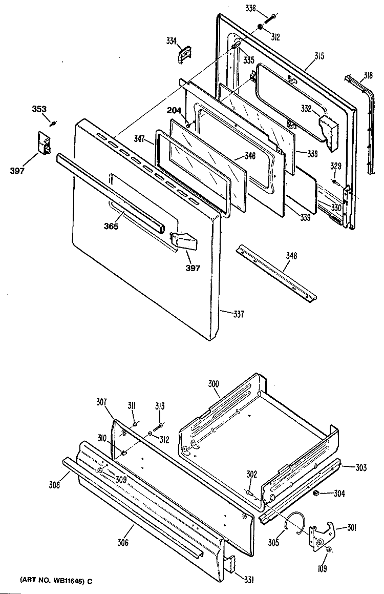 Section Diagram and Parts List for JGBC17EV1WH  General Electric Range