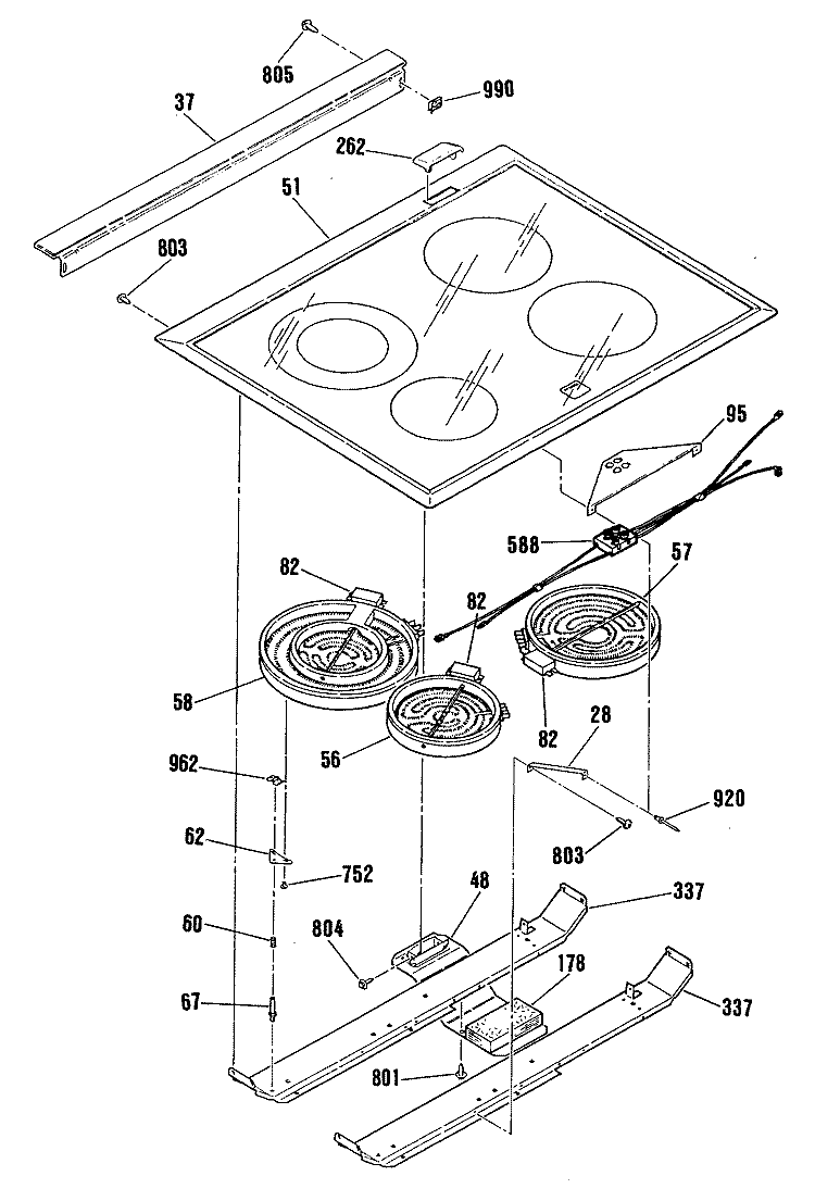Section Diagram and Parts List for JCSP38GT1BB  General Electric Range