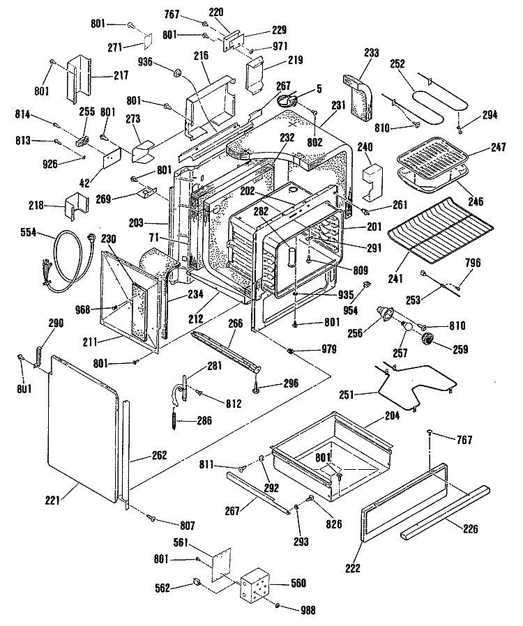 Section Diagram and Parts List for JCSP38GT1BB  General Electric Range