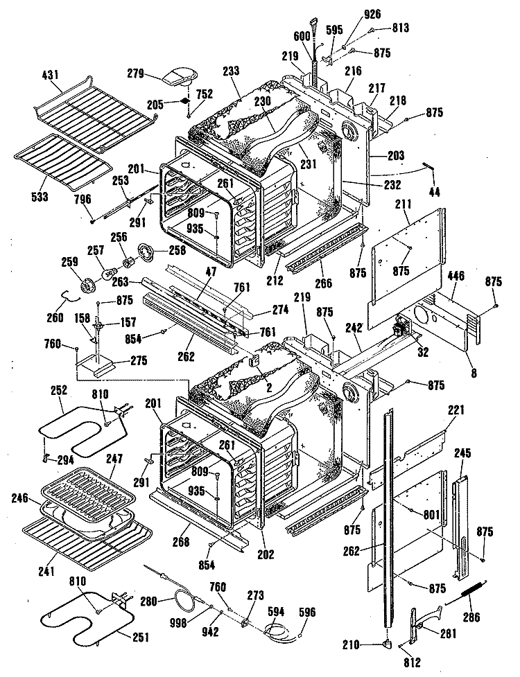 Section Diagram and Parts List for JKP56AT2AA  General Electric Wall Oven