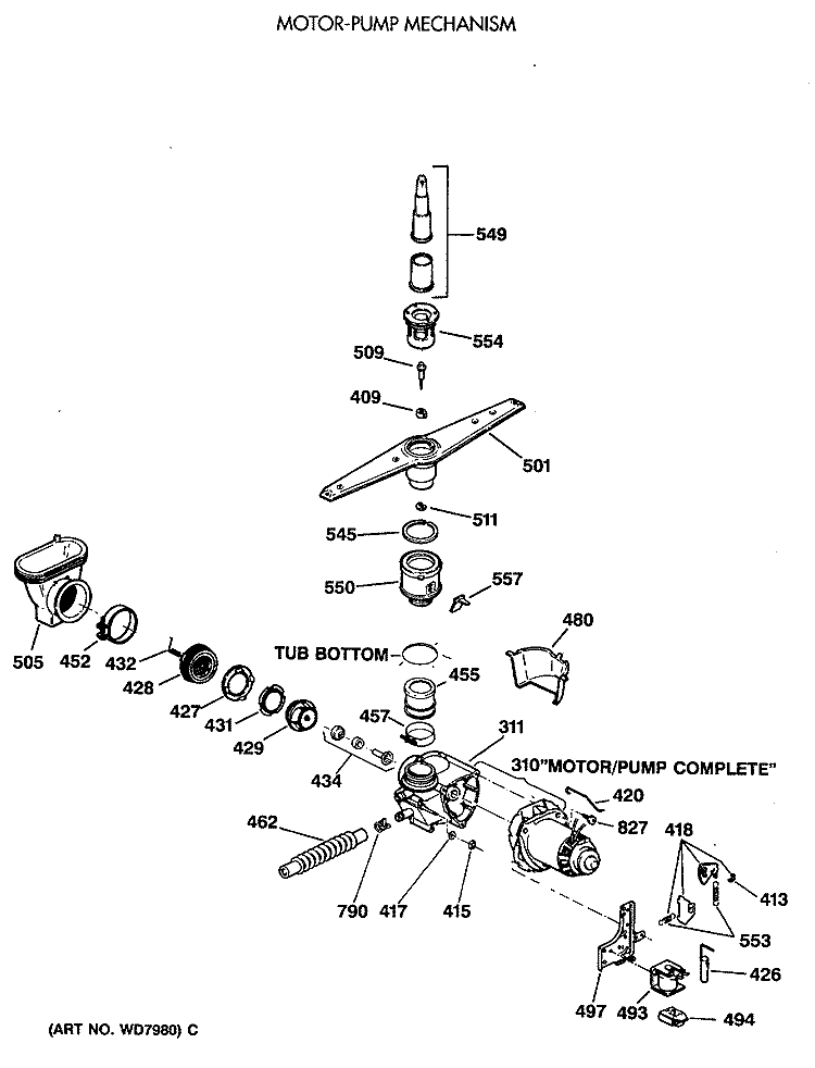 MOTOR - PUMP MECHANISM Diagram and Parts List for GSD800T-64BA  General Electric Dishwasher