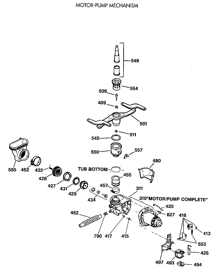 MOTOR - PUMP MECHANISM Diagram and Parts List for GSD1420T64BB  General Electric Dishwasher