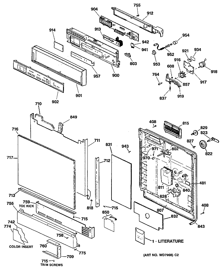 Section Diagram and Parts List for ZBD3000V64WW  General Electric Dishwasher