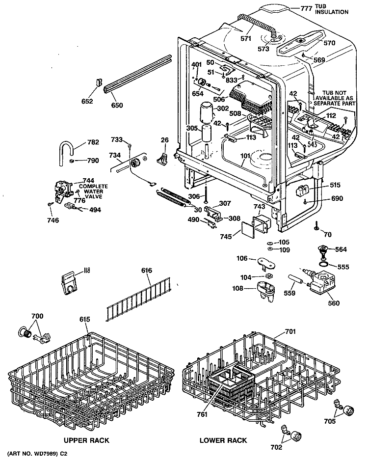 Section Diagram and Parts List for GSD4410X65AA  General Electric Dishwasher