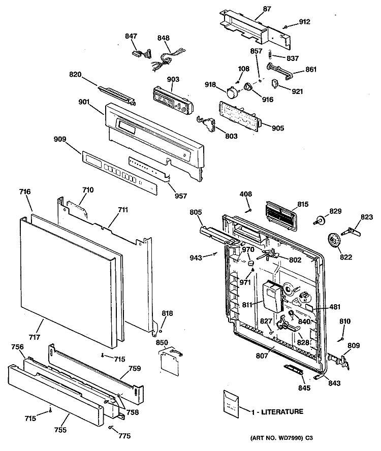 Section Diagram and Parts List for GSD4230X65WW  General Electric Dishwasher